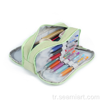 Macaroon renkli çift tarafı açılış zpper kalem torbası